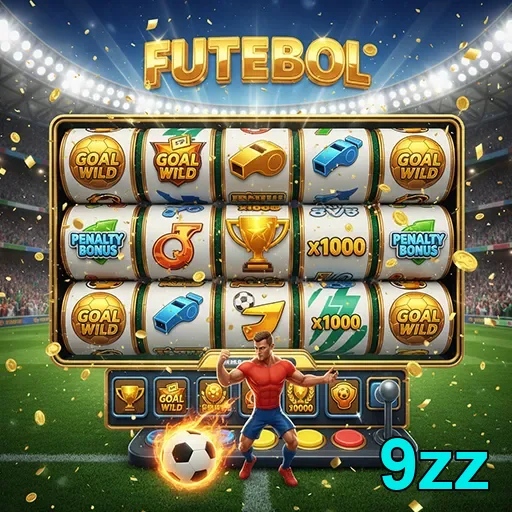 Jogo de slot de futebol no site 9zz, destacando símbolos e gráficos vibrantes.
